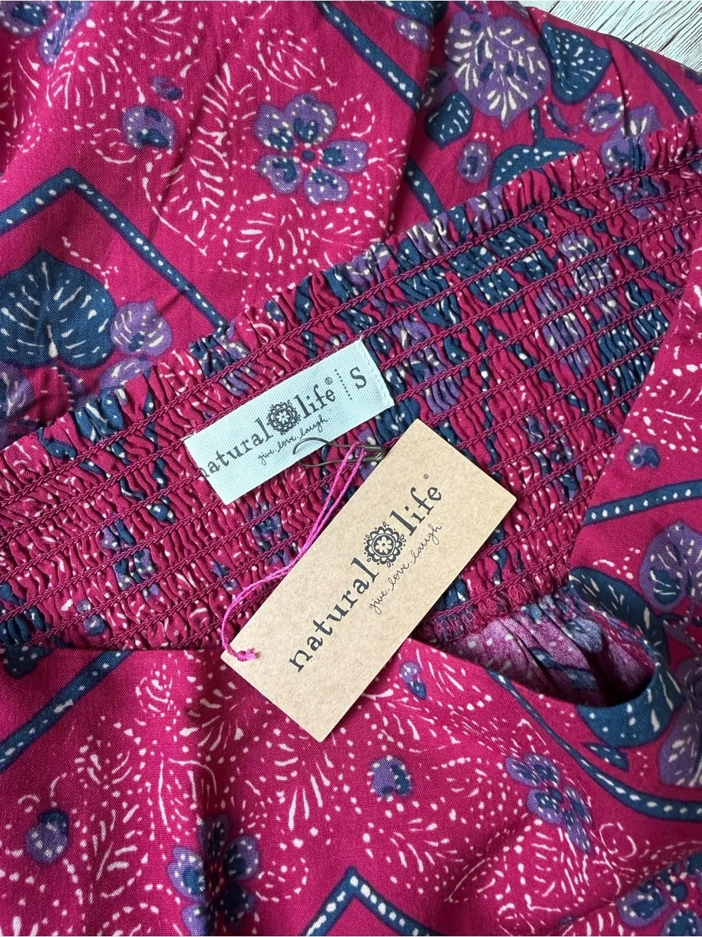NATURAL LIFE Pink-Red Floral Boho Maxi Skirt with Side Slit